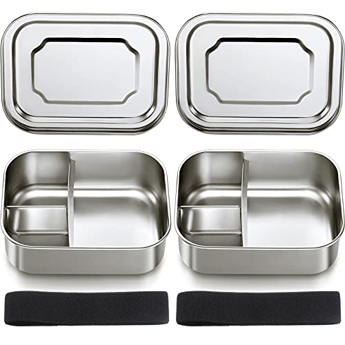 2 Pieces Toddler Bento Box Stainless Steel Lunch Box Containers Metal Lunch Containers with Compartments for Sandwich Nuts, Meat, Cheese, Foods, 3 Sections (Small)