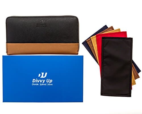 The Great Divide. A Cash Budget Wallet with 5 Magnetic Cash Envelopes by Divvy Up. (Black & Tan)