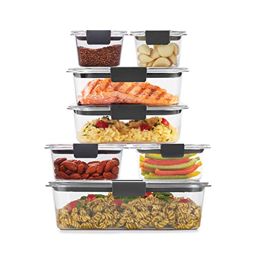 Rubbermaid 14-Piece Brilliance Food Storage Containers with Lids for Lunch, Meal Prep, and Leftovers, Dishwasher Safe, Clear/Grey