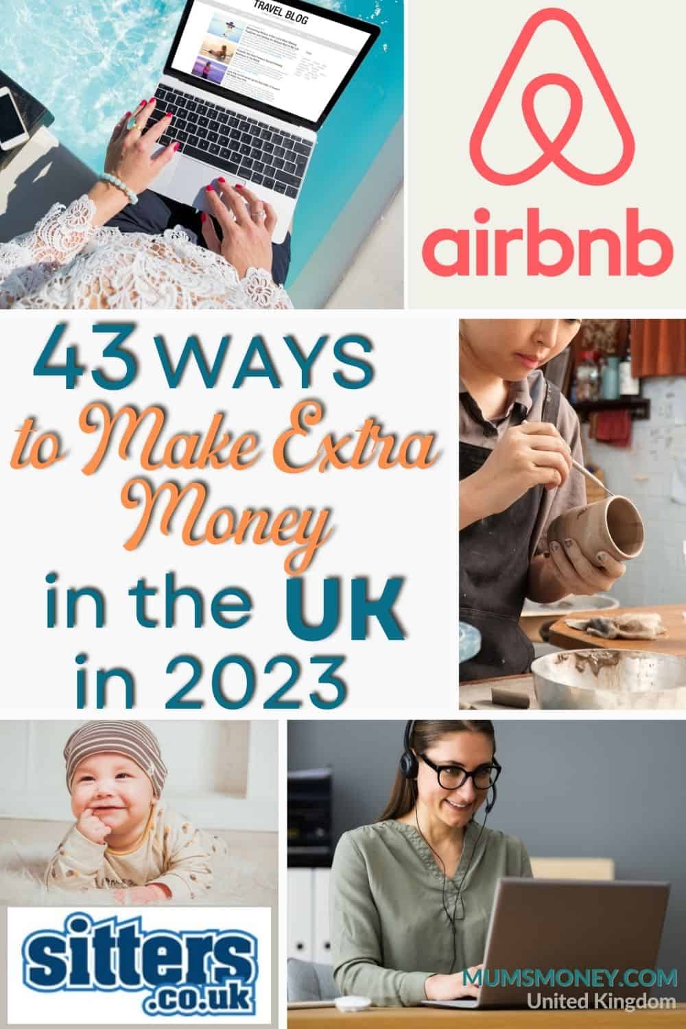 Image showing different ways to earn extra income with text overlay that reads 43 Ways to Make Extra Money in the UK in 2023