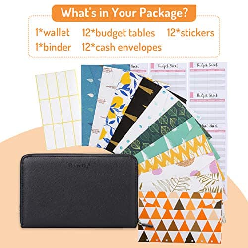 Magicfly Cash Envelope Wallet, All-in-One Budget System Wallet with 12 Budget Envelopes& Budget Sheets & Labels, Waterproof & Lightweight, Budget Envelope for Tracking of All Your Spending, Black