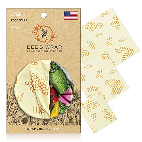 Bee's Wrap - Assorted 3 Pack - Made in USA - Certified Organic Cotton - Plastic and Silicone Free - Reusable Beeswax Food Wraps - 3 Sizes (S,M,L)