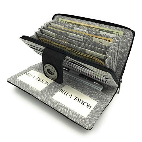 Bella Taylor Microfiber RFID Wristlet Cash System Wallet for Cash Envelope Budgeting, Midnight Black