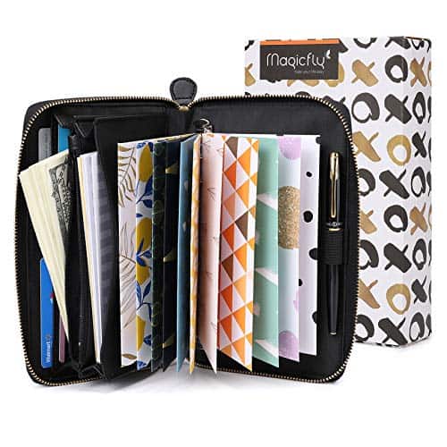 Magicfly Cash Envelope Wallet, All-in-One Budget System Wallet with 12 Budget Envelopes& Budget Sheets & Labels, Waterproof & Lightweight, Budget Envelope for Tracking of All Your Spending, Black