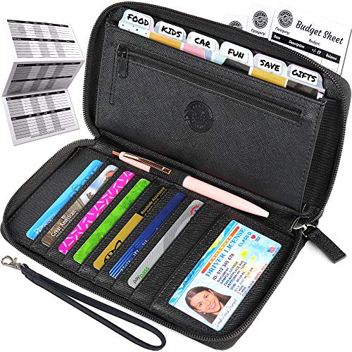 Slim Budget Envelopes Wallet - 6 Horizontal Tabbed Cash Envelopes, All-in-One Cash Envelope System Wallet, Coupon Organizer, RFID Blocking Monthly Bill Organizer, Compact Budget Planner Organizer