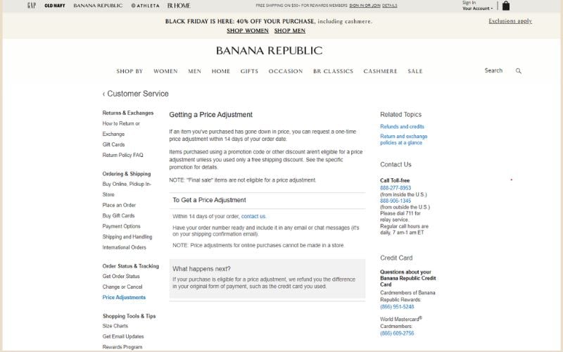 Banana Republic Price Adjustment