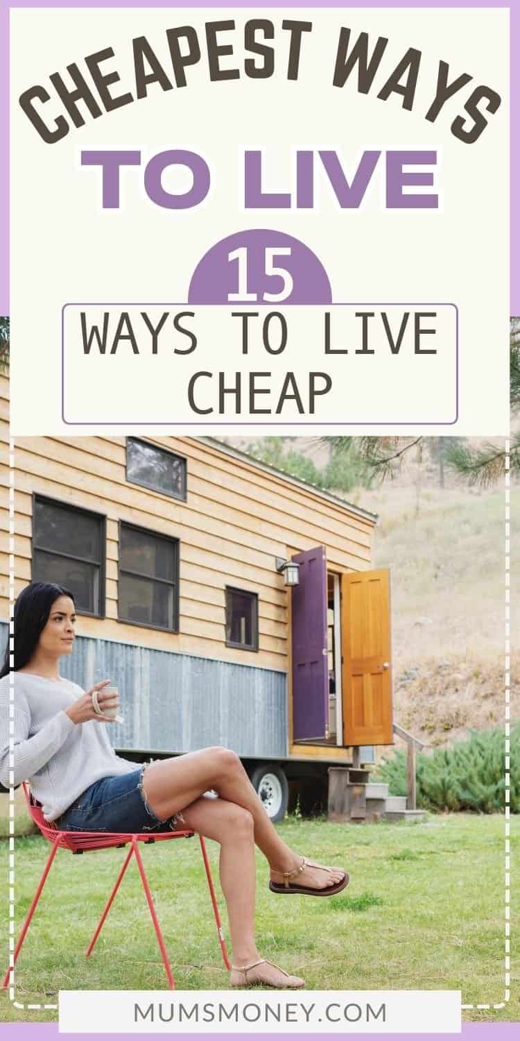 Woman hlding a cup while sitting beside her mobile home_Cheapest Ways To Live