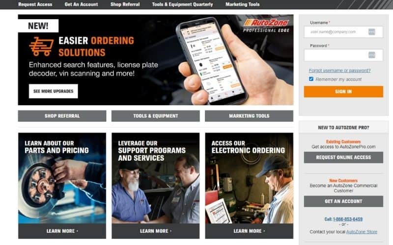 Image showing the web page of Autozone