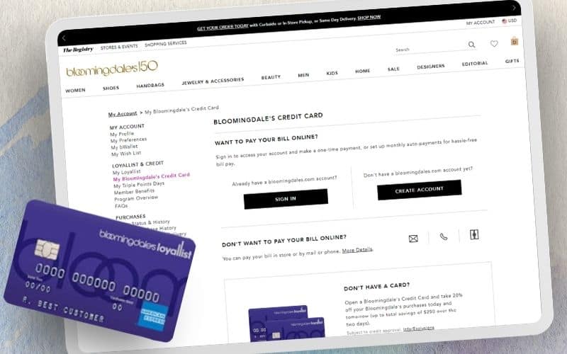 Bloomingdales website and credit cards