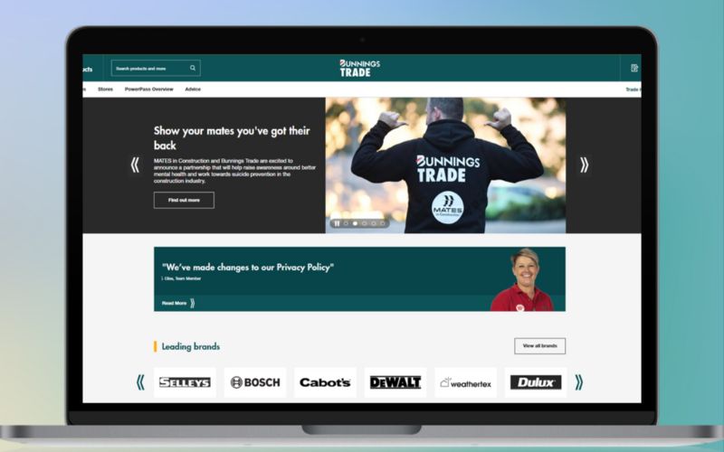 An image of a mock up laptop showing a webpage of the Bunnings website store