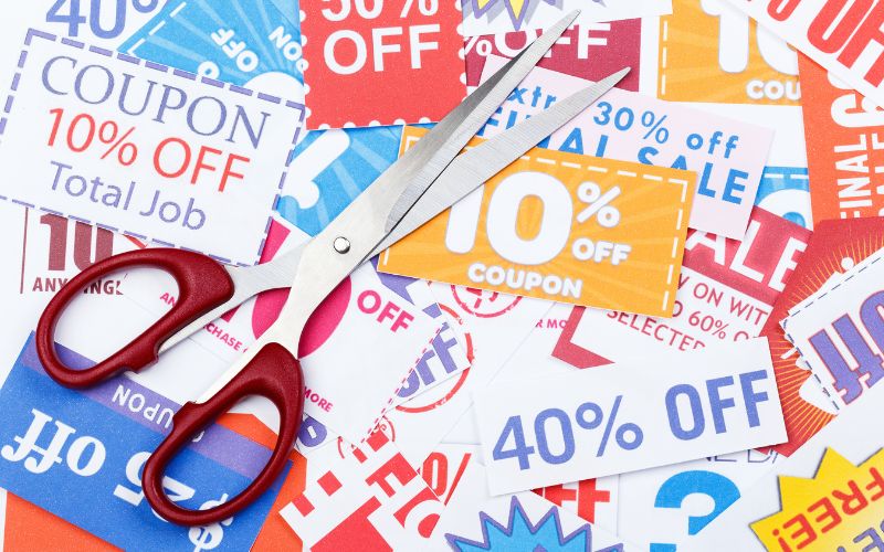 Image showing cut out discount vouchers with scissors over them