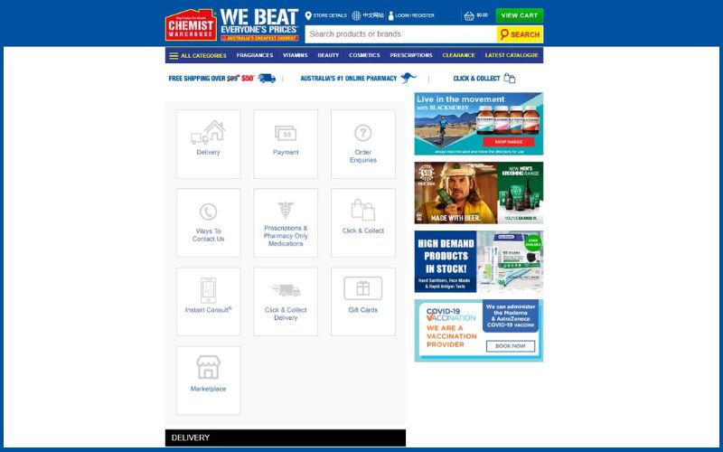 An image showing online website of Chemist warehouse