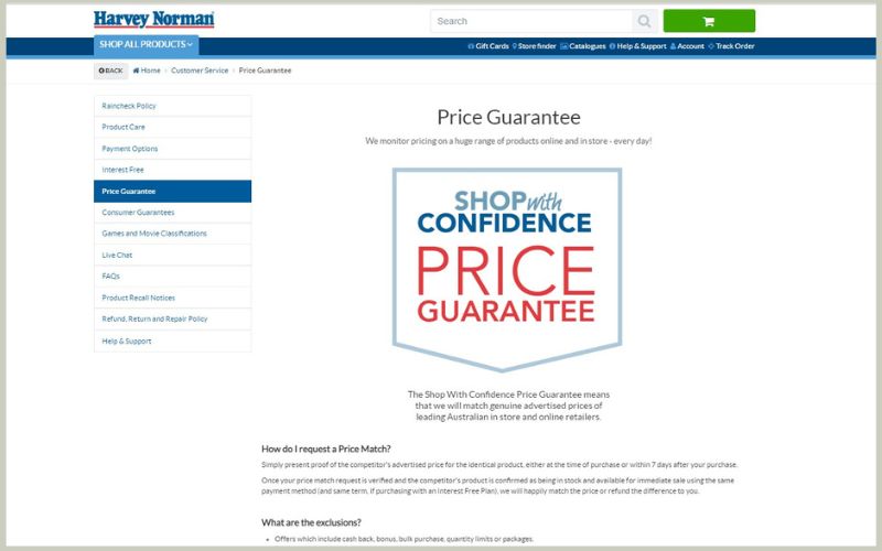 Image showing a web page of Harvey Norman online website