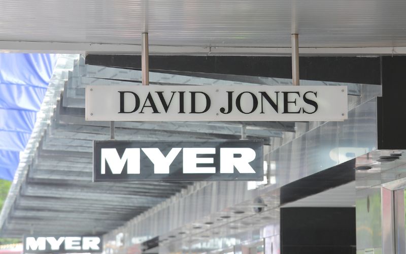 Image showing hanging sign bords that read David Jones and Myer