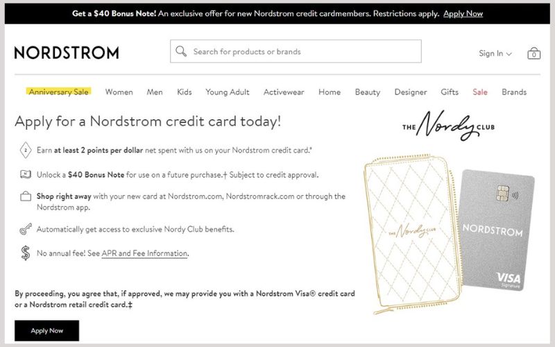 A Nordstrom website to apply or register to get credit card