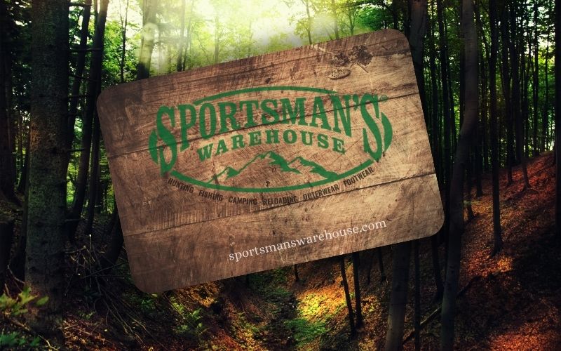 A mock Sportsman's Warehouse card with forest background