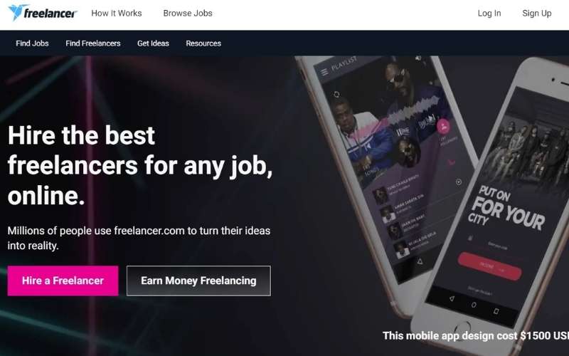 screenshot of freelancer website