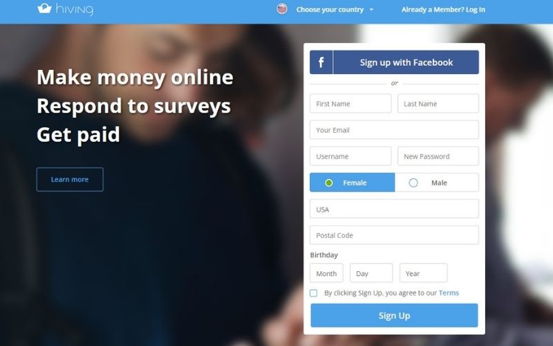 An image with text asking to sign up for online surveys