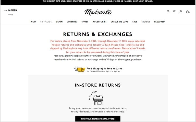 Madewell Price Adjustment_Returns and Exchanges