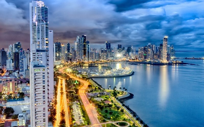 panama city skyline at dusk