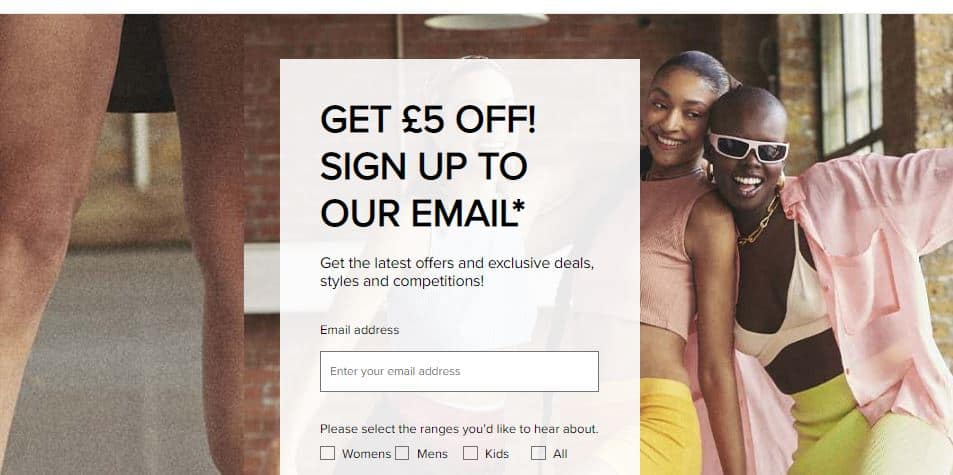 Screenshot of the email signup form on the Schuh Imperfects website