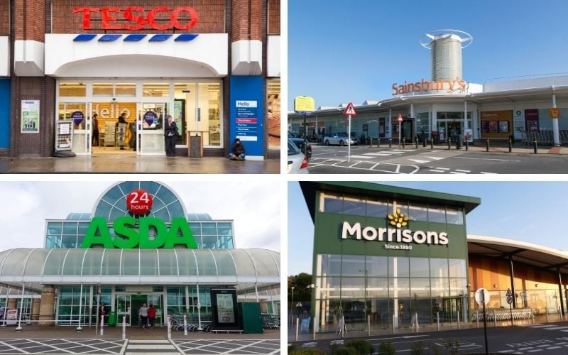 Image of photos of the big 4 supermarkets in the UK