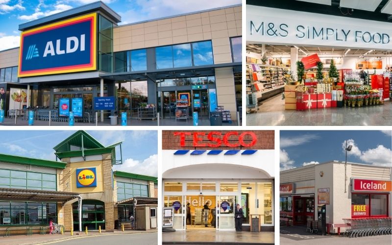 Image of 5 photos of the most popular supermarkets in the UK