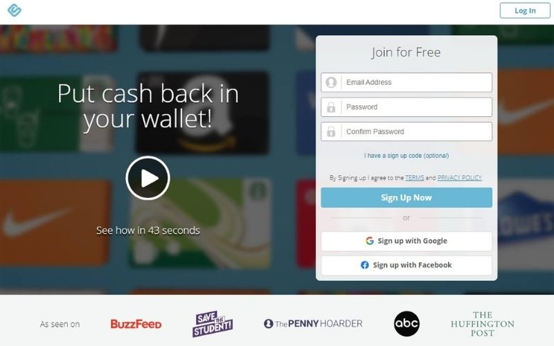 Image of Swagbucks cashback app website with a large text overlay that reads Put cash back in your wallet with blurry back grounds and a white rectangular to sign in