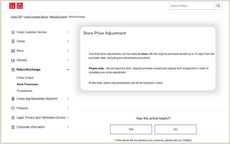 Uniqlo Price Adjustment
