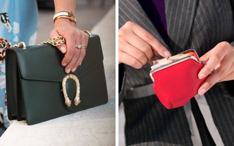 Photo showing images of a small purse and a bigger purse that are being held by hands