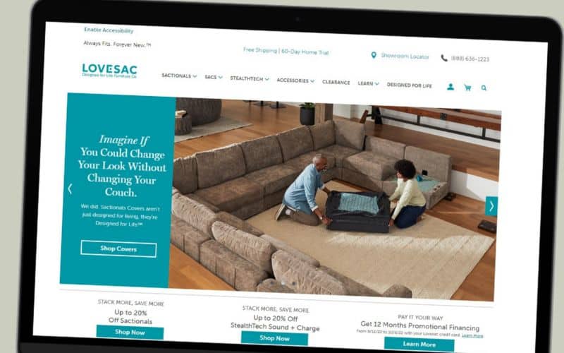 Image showing a mockup of Lovesac website