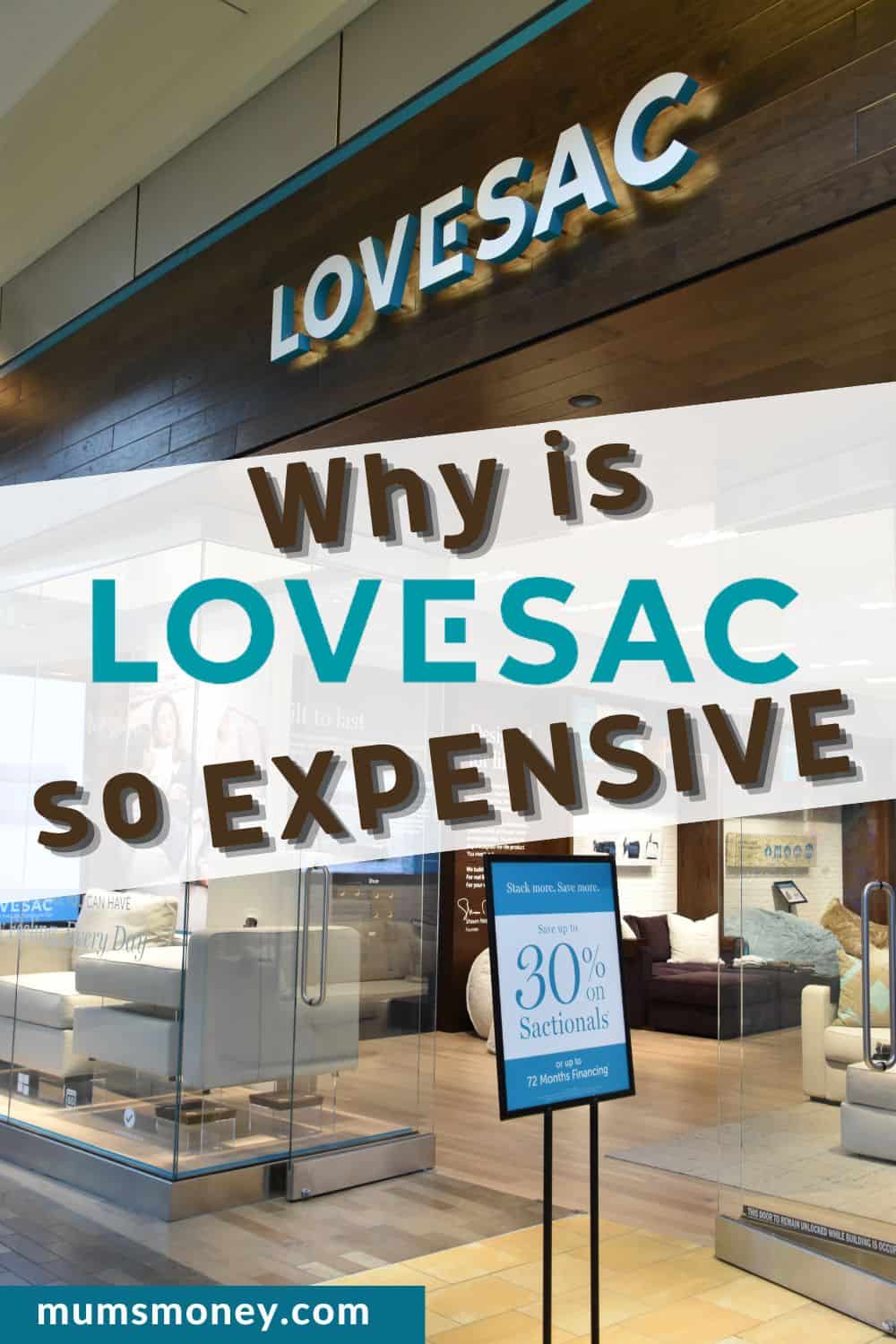 Image showing the store of Lovesac with text overlays that read Why is Lovesac So Expensive