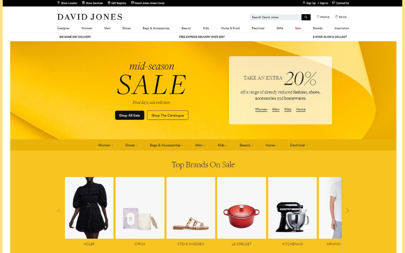 Image showing a web page of the David Jones website